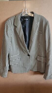 New York & Company 7th Ave Houndstooth Plaid Blazer Suit Jacket Size 18 J43